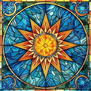 Defined Stain Glass Sun Diamond Painting  50x50 - Square Drill Diamonds
